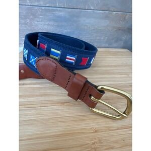 Leather Man Ltd USA Navy Belt Nautical Flags‎ Brass Buckle 34